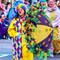 2 Pcs Mardi Gras Umbrella 22 x 2 Inch Second Line Umbrella with 2 Purple Yellow Green Feather String 2 Glue Point and 200 Glitter Stickers Mardi Gras Decoration for Masquerade Costume